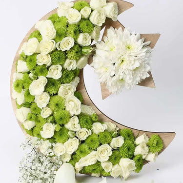 Floral Crescent Moon and Star Green | Unique Floral Arrangement